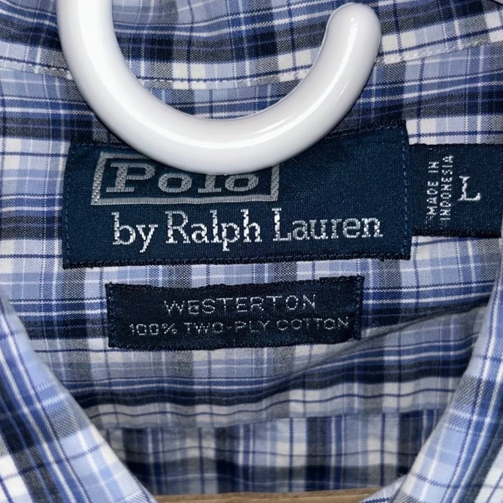 Polo Ralph Lauren Westerton Shirt Mens Large Blue White‎ Plaid 100% Cotton